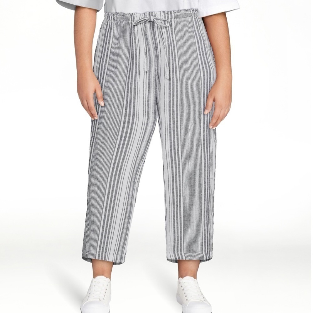 Time and Tru Women's High Rise Wide Leg Crop Linen Pants Women’s Sz L 12-14 - Picture 2 of 13